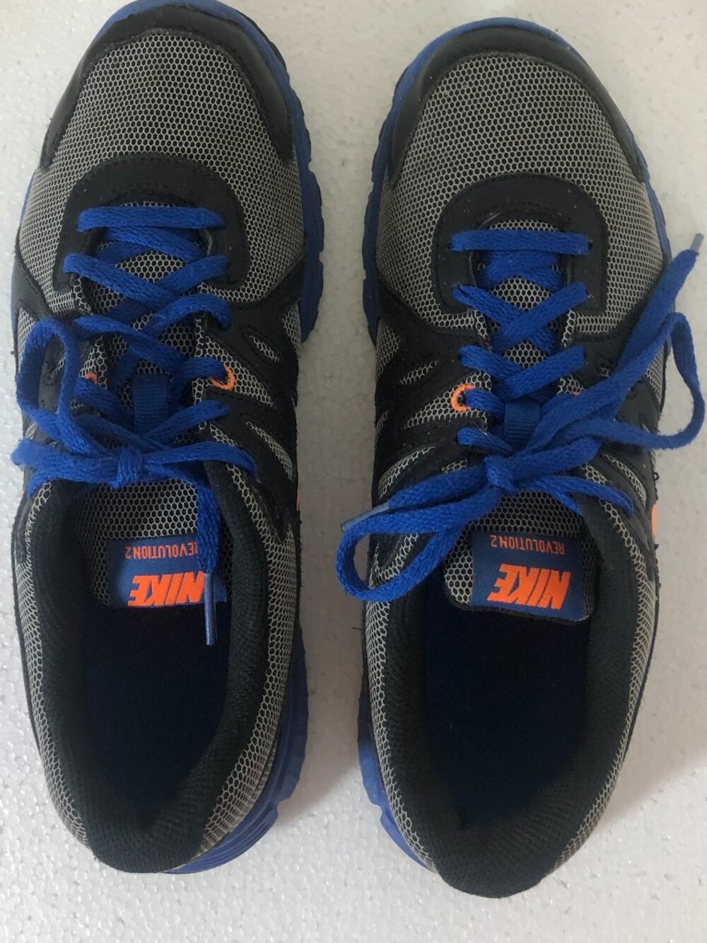 NIKE REVOLUTION 2  Blue BLACK ORANGE SWOOSH Size 6 Youth - Picture 6 of 14